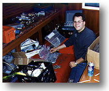 Aldo stowing some tools and supp;ies